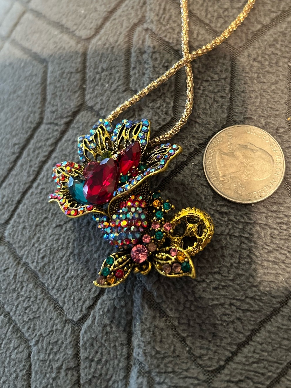Private Label Gold-Tone Multicolor Crystal Floral Drop Necklace Dr 50